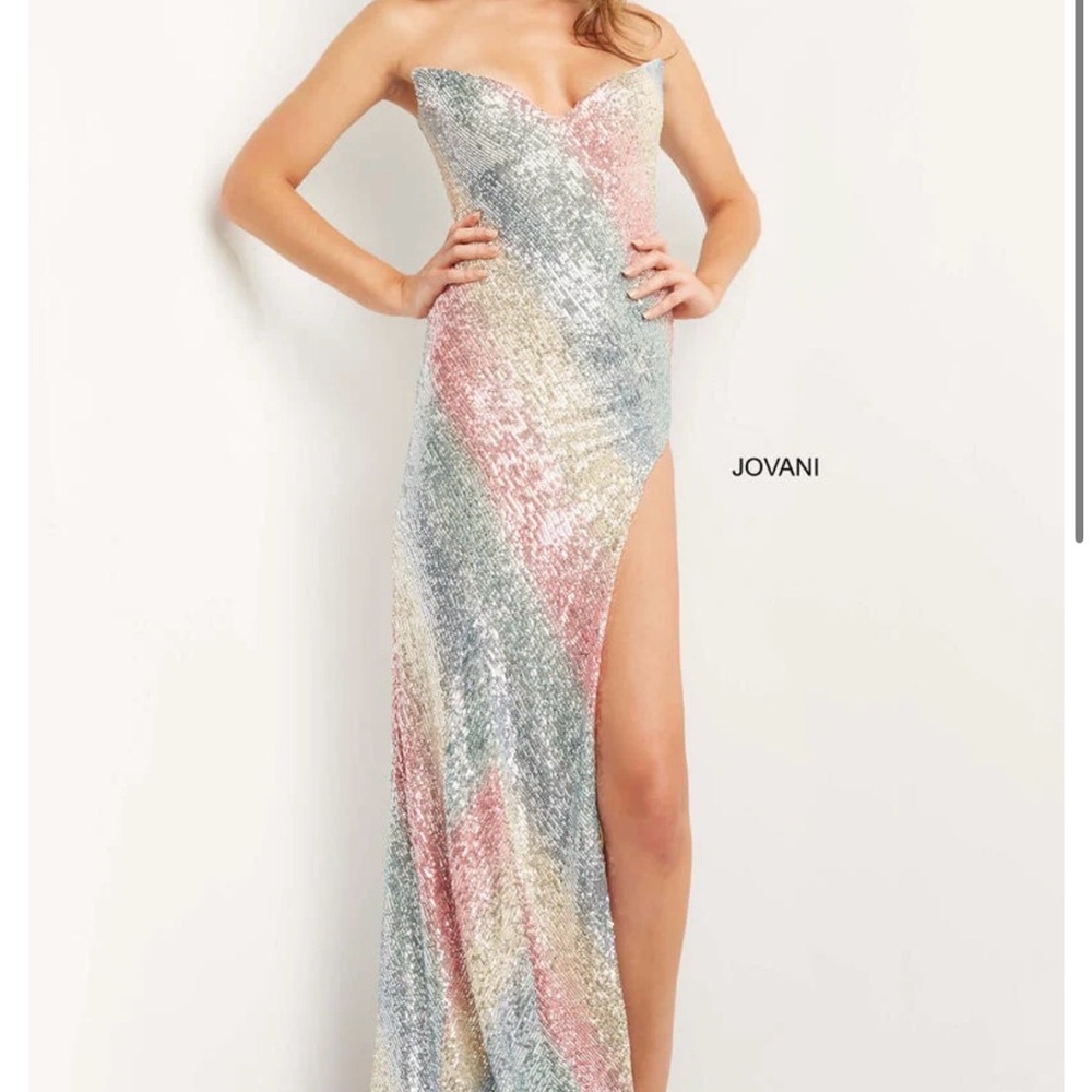 JOVANI PROM 07915 Strapless Sequin Gown Multi dress size 2 NWT